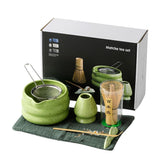 7-Piece Ceramic Matcha Tea Set with Bowl Whisk and Accessories, Green