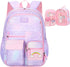Waterproof Kawaii School Backpack for Girls with Reflective Strap, Purple, Compatible with Children and Teenage Girls