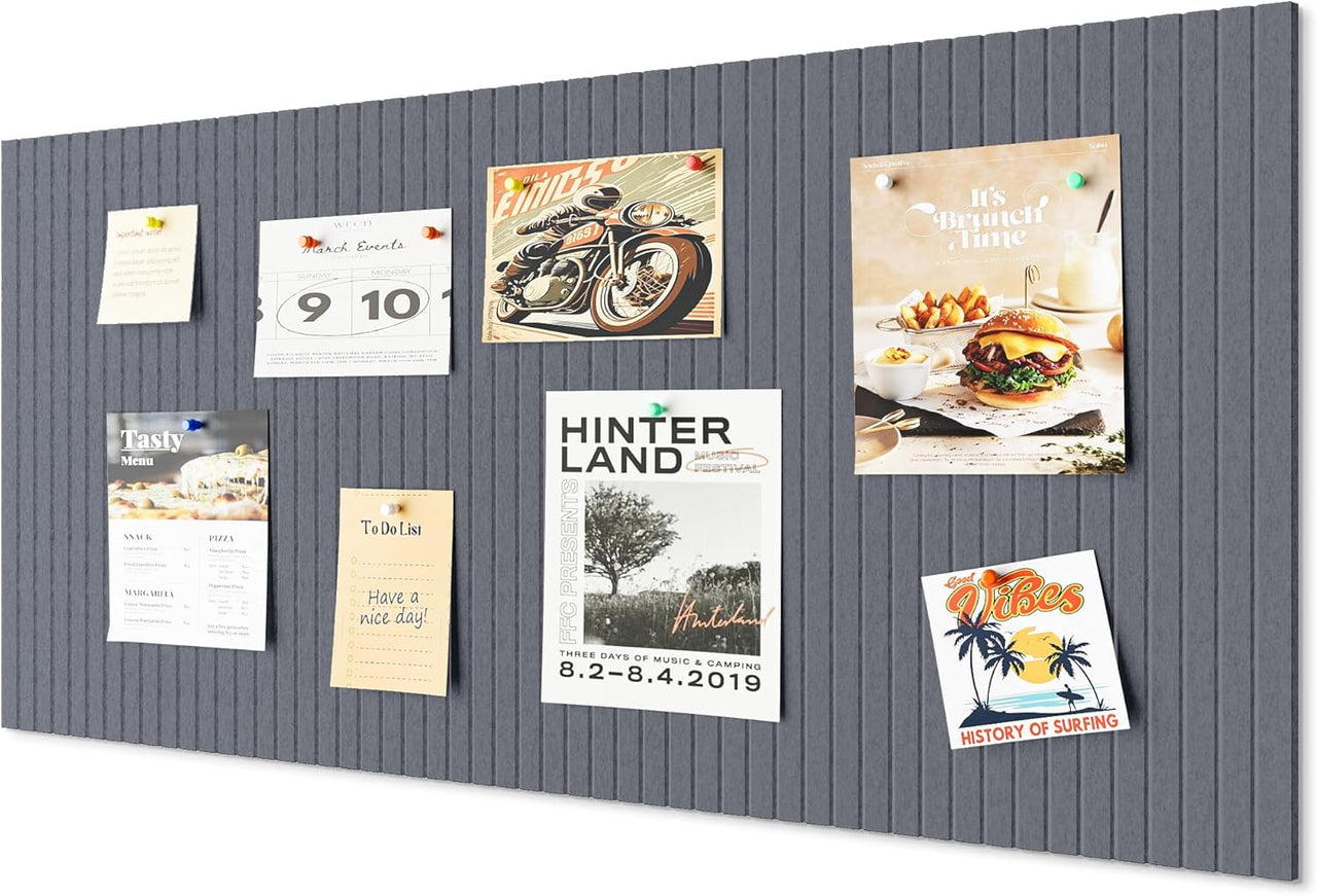 Self-adhesive photo board, decorative felt and cork wall panel for photos and messages, acoustic panels bulletin board for home and office, Moonlight Gray