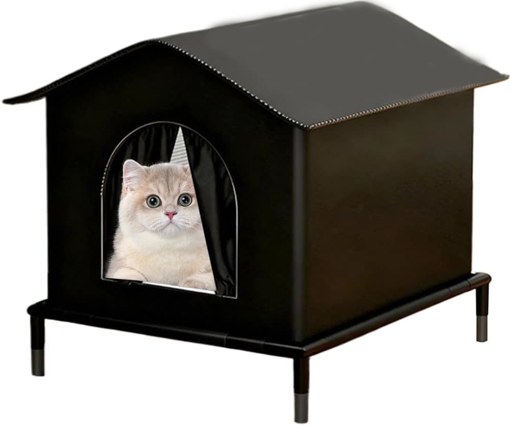 1 Pack Waterproof Insulated Outdoor Cat House for Homeless Cats and Small Animals, 42 x 42 x 42cm, Black
