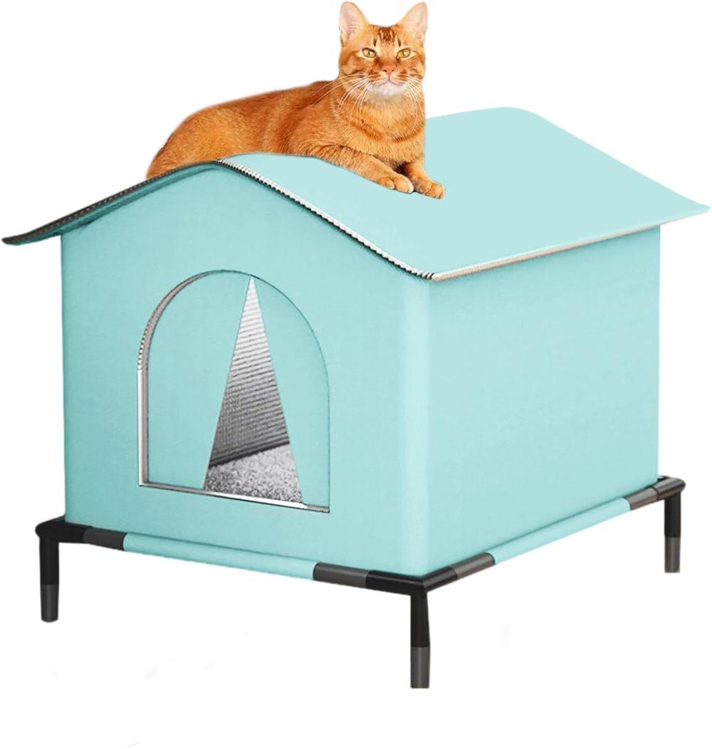 1 Pack Waterproof Insulated Outdoor Cat House for Homeless Cats and Small Animals, 36 x 36 x 36cm, Blue