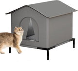 1 Pack Waterproof Insulated Outdoor Cat House for Homeless Cats and Small Animals, 33 x 33 x 33cm, Gray