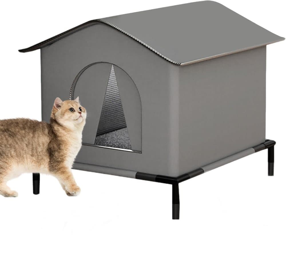 1 Pack Waterproof Insulated Outdoor Cat House for Homeless Cats and Small Animals, 33 x 33 x 33cm, Gray