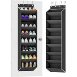 12 Pairs Wall Mounted Shoe Rack with Hooks, Shoe Hanger Storage for Door, 24 x 12 x 4 inches, Black