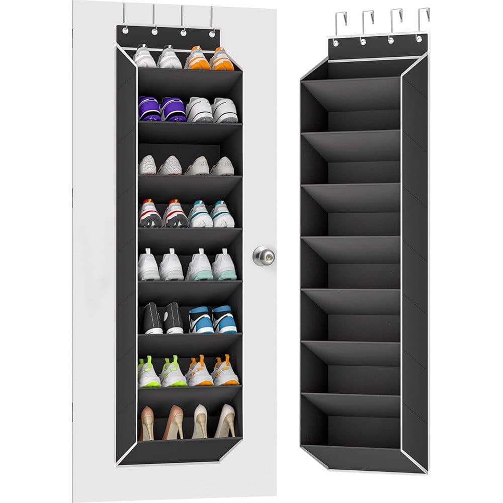 12 Pairs Wall Mounted Shoe Rack with Hooks, Shoe Hanger Storage for Door, 24 x 12 x 4 inches, Black