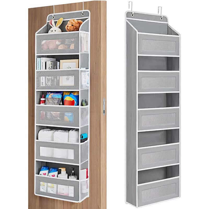 1 piece Wall-mounted Doll Rack with Hooks, Multi-functional Storage Rack for Door, Gray