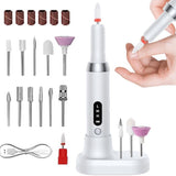 Electric nail file 12 grinding heads rechargeable 15000RPM adjustable speed multifunctional, White