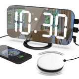 LED Alarm Clock with Bed Shaker for Heavy Sleepers, Digital Mirror Display, Compatible with Philips, Black