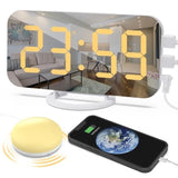 Digital Alarm Clock with Bed Shaker for Heavy Sleepers, LED Mirror Display, Compatible with Philips, Yellow