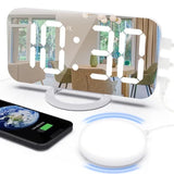 Digital LED Mirror Alarm Clock with Bed Shaker for Heavy Sleepers, White, compatible with Braun and Philips