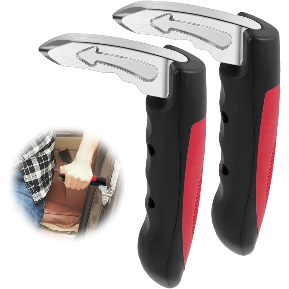 2 pcs Car Support Handles for Elderly, Emergency Hammer, Compatible with Vehicles, 12.5 x 3.1 inches, Red