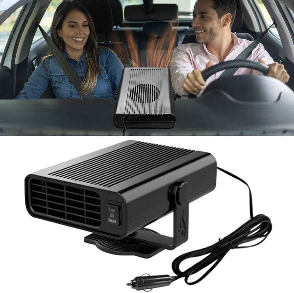 12V 200W Portable Car Heater and Fan 2-in-1 with 360° Rotation, Fast Defrosting and Windshield Demisting, Black