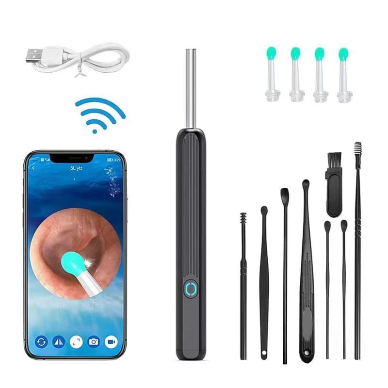 Smart Ear Cleaner with 1296P HD Camera, Wireless Earwax Removal WiFi Endoscope, Safe Inspection Intelligent Temperature Control, Black