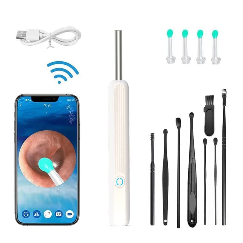 Smart Ear Cleaner with 1296P HD Camera, Wireless Earwax Removal with WiFi Endoscope, Safe Inspection and Intelligent Temperature Control, White