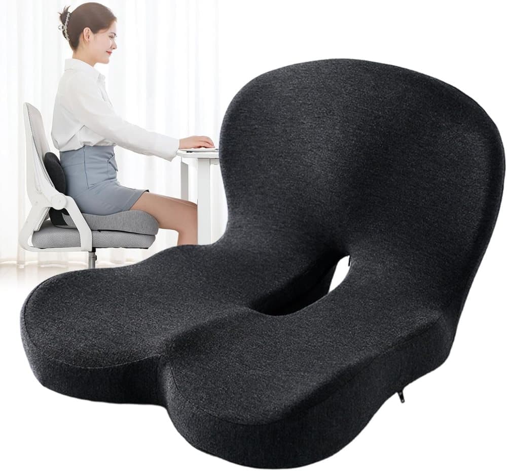 Ergonomic Memory Foam Seat Cushion with Lumbar Support and Tailbone Protection for Office Chairs, Driving and Home, Dark Gray, L-Shaped