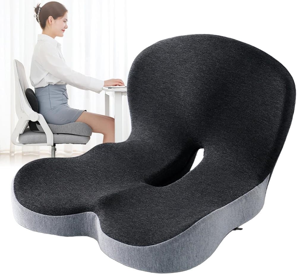 Ergonomic Memory Foam Seat Cushion with Lumbar Support and Tailbone Protection for Office Chairs, Driving and Home, L-Shaped, Multicolored