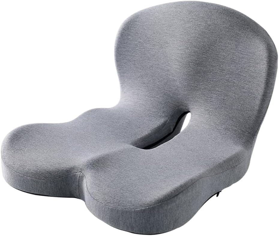 Ergonomic Memory Foam Seat Cushion with Lumbar Support and Tailbone Protection for Office Chairs, Driving and Home, Light Gray, L-Shaped