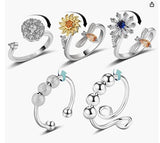 5 pcs Anti Stress Ring with Rotating Beads Fidget Spinner, Silver