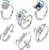 6-Pack Adjustable Anti-Stress Ring with Rotating Beads, Silver, Compatible with Fidget Spinner Rings