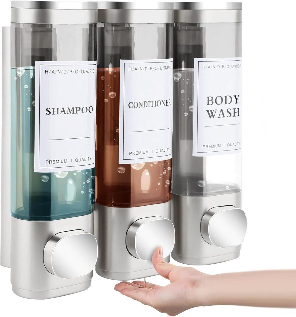 3-Piece 300ml Wall Mounted Soap Dispenser for Shampoo & Soap, Silver