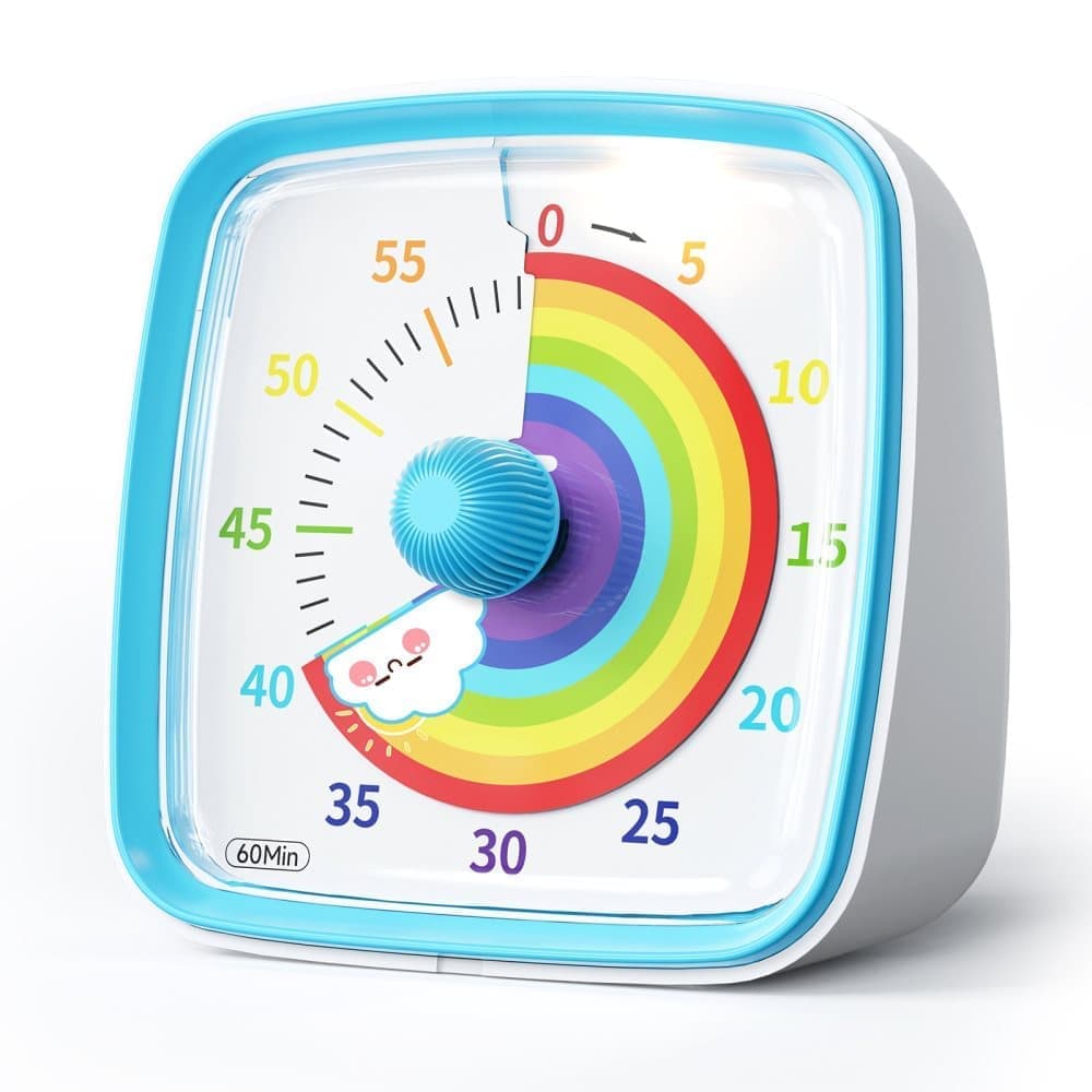 60 Minute Visual Timer with Rainbow Pattern, Silent Flash Function, Adjustable Volume, Blue