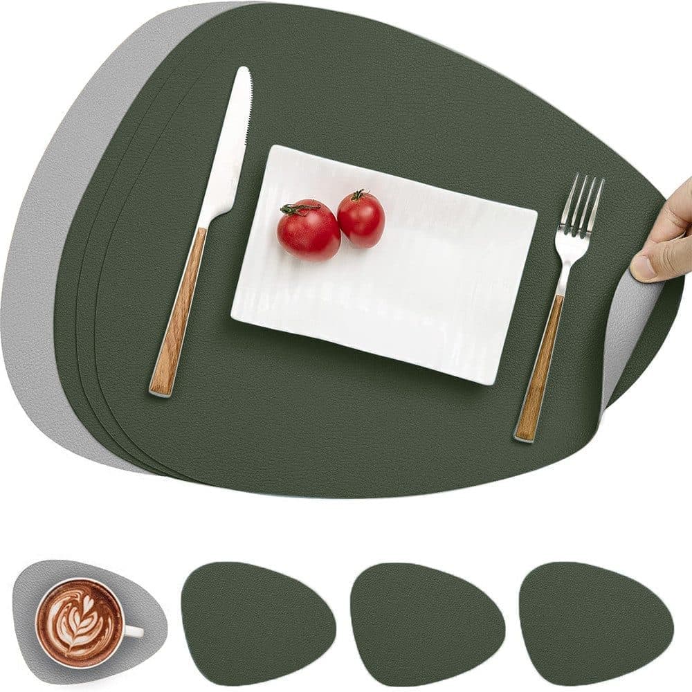 4-Pack Faux Leather Placemats Waterproof Non-Slip Easy-to-Dry Double-Sided, Green