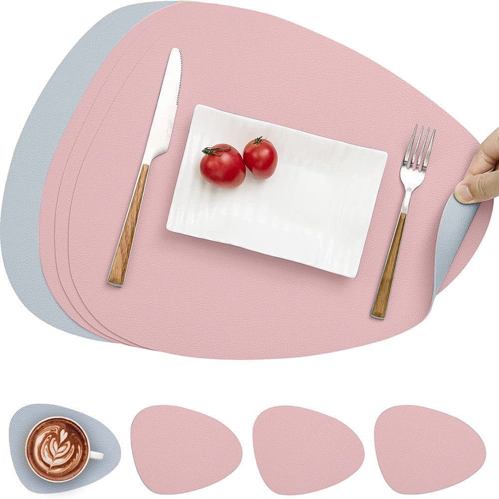 4-Pack Faux Leather Placemats Waterproof Non-Slip Easy-to-Dry Double-Sided, Pink, 12x18 Inches