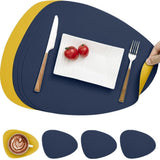 4-Pack Faux Leather Placemats Waterproof Non-Slip Easy-to-Dry Double-Sided, Dark Blue