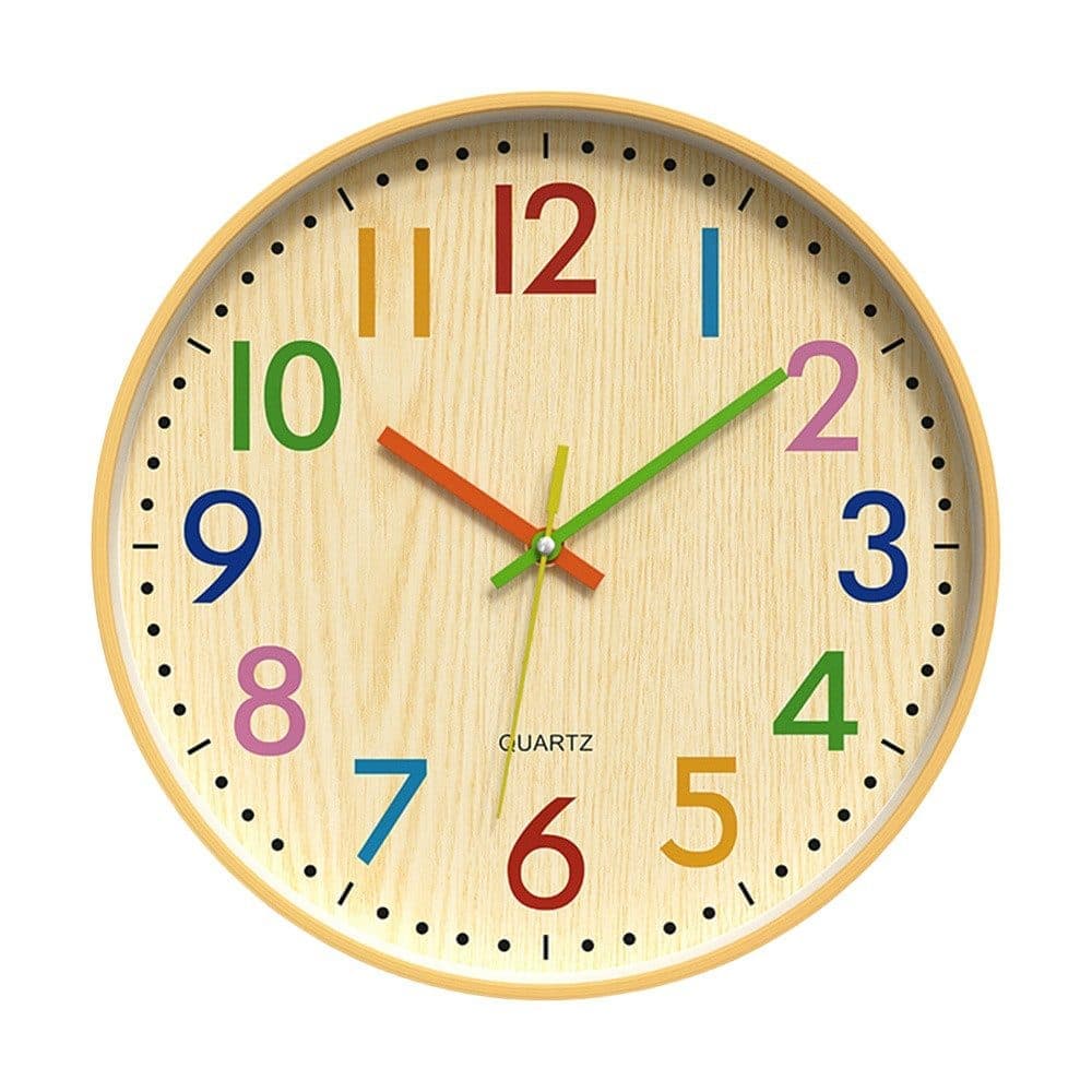 30 cm Silent Wall Clock for Kids Room Bedroom Kitchen, Colorful Learning Analog Clock, 30 cm