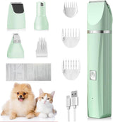 4-in-1 Dog Trimmer Cordless with Nail Drill and 7 Accessories for Thick Fur, Quiet Silent, Compatible with All Breeds, Blue