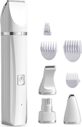 4-in-1 Cordless Dog Trimmer for Thick Fur with Nail Drill, 7 Accessories, Quiet and Silent, White, Compatible with All Dog Breeds