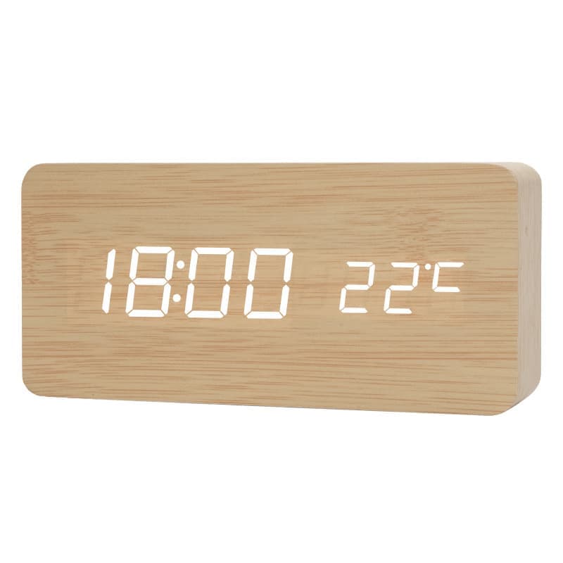 Digital LED Alarm Clock with USB Charger, Silent Wooden Design for Bedrooms and Travel, 12/24h LCD Display, Wood