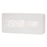 Digital LED Alarm Clock with USB Charger, Silent Wooden Clock for Bedrooms and Travel, 12/24h LCD Display, White