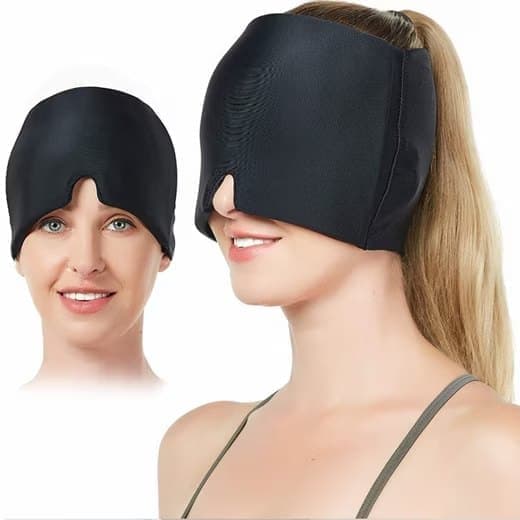 Cooling Migraine Cap with Gel Eye Mask for Headache Relief and Sleep Aid, Black, Compatible with Oral-B