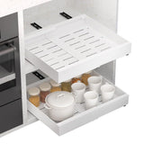 Adjustable metal pull-out shelf for cabinets