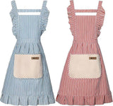 2-Pack Women's Cotton Linen Blend Kitchen Apron with Adjustable Straps and Lace Pocket, Pink
