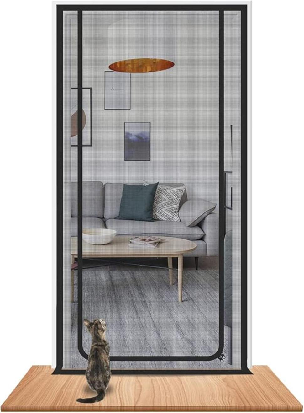 Black Cat Repellent Zipper Door Curtain Mesh, Protects Against Cats and Pests, Easy to Install, 100x210cm