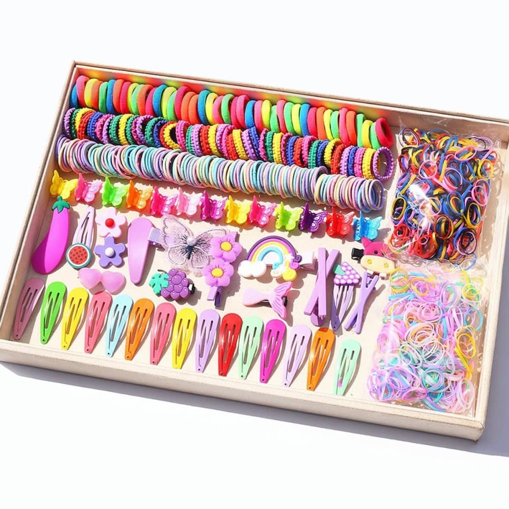 844-Piece Hair Accessories Set with Colorful Clips and Scrunchies for Girls, Perfect for All Occasions