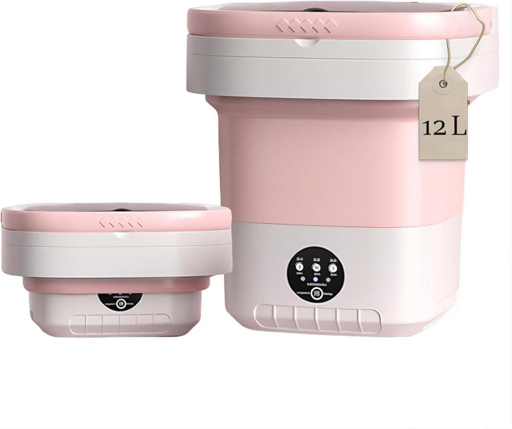 12L Mini Foldable Portable Washing Machine for Travel Small Apartments Student Rooms, Pink