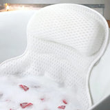 6 Suction Cups Bathtub Cushion with Ergonomic Neck and Back Support 4D Air Mesh, White