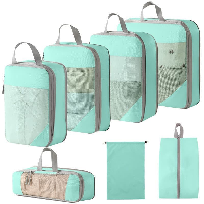 7-Piece Light Blue Compression Bags for Suitcase and Backpack, Lightweight