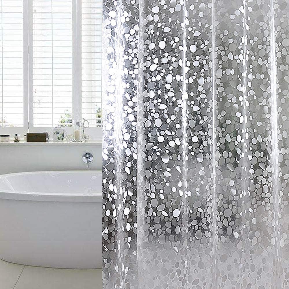 Waterproof EVA Shower Curtain with Pebble Pattern, 180x180 cm, Transparent Odorless