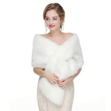 White Faux Fur Scarf Shawl for Women, Warm Large Long, with Faux Fur Trim, for Party Wedding Evening Dress Winter