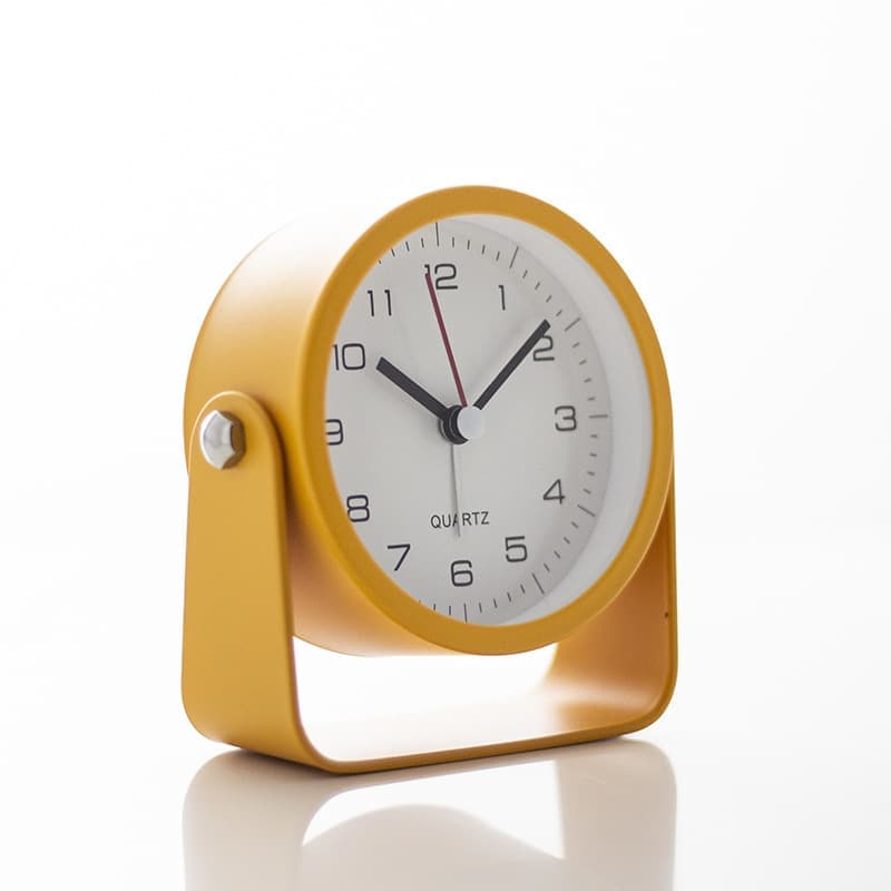 Silent Analog Alarm Clock with Night Light Adjustable Angle for Travel Nightstand Bedroom, Orange Metal