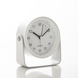 Silent Analog Alarm Clock with Night Light Adjustable Angle for Travel Nightstand Bedroom, White, Metal
