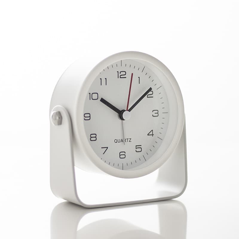 Silent Analog Alarm Clock with Night Light Adjustable Angle for Travel Nightstand Bedroom, White, Metal