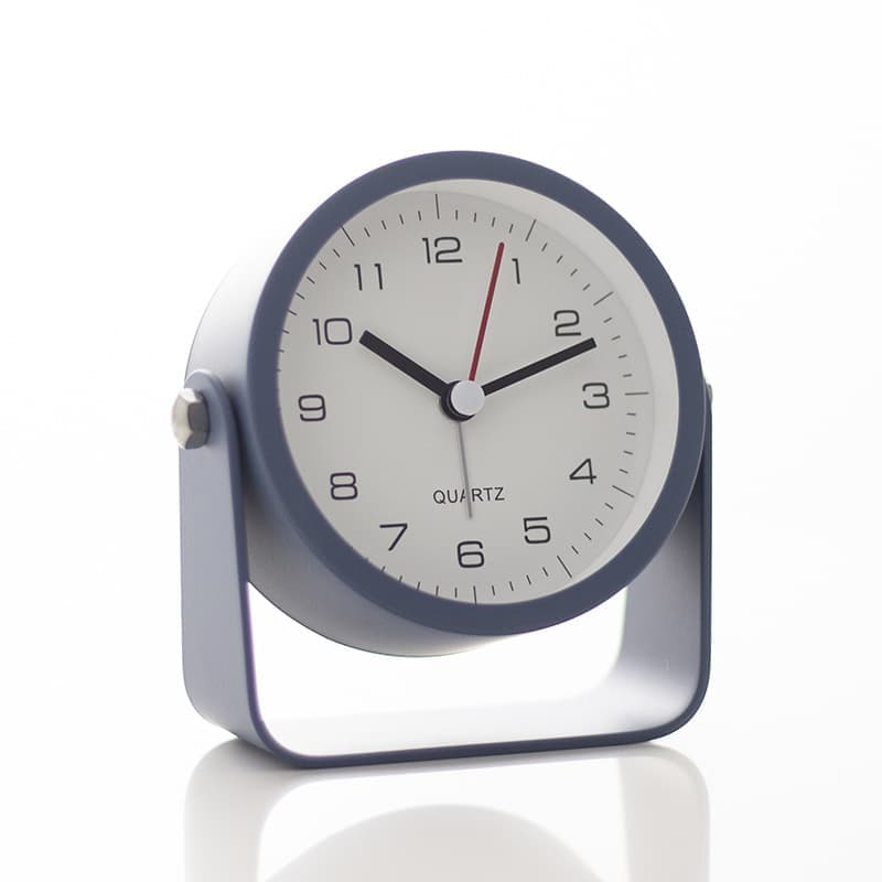 Silent Analog Alarm Clock with Night Light, Adjustable Angle for Travel Nightstand Bedroom, Blue Metal Clock