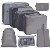 8-Piece Lightweight Water Resistant Travel Organizer for Bags, Gray
