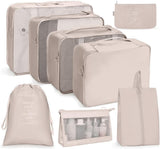 8-Piece Lightweight Water Resistant Travel Organizer for Bags, Beige