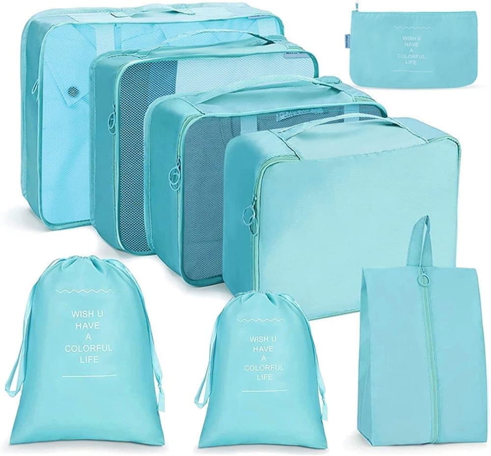 8-Piece Water Resistant Lightweight Travel Organizer for Bags, Blue